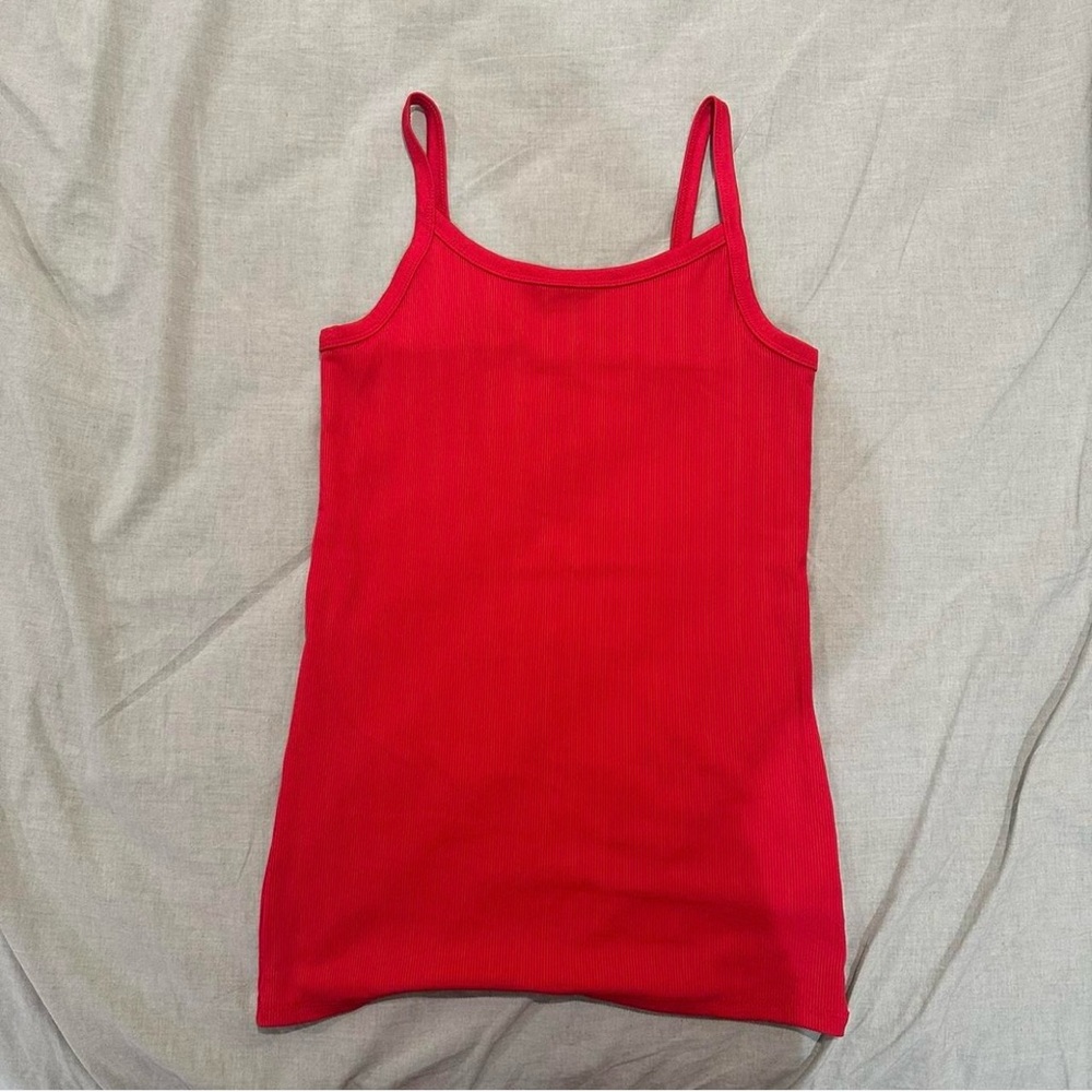 Red Spaghetti Strap Basic Ribbed Cami Top